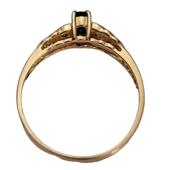 14K Yellow Gold Sapphire Diamond Heart Design Ring, Size 8.75 E942 - Picture 2 of 8